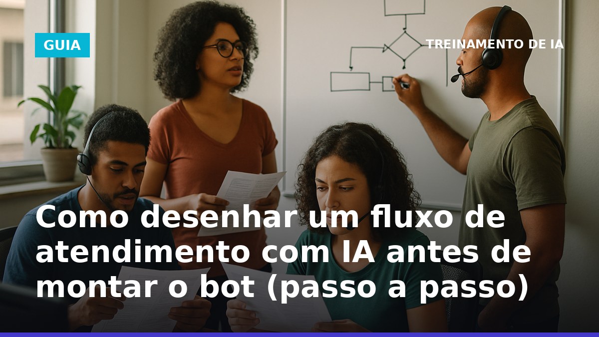 Equipe desenhando fluxo de atendimento com IA antes de criar um bot de suporte