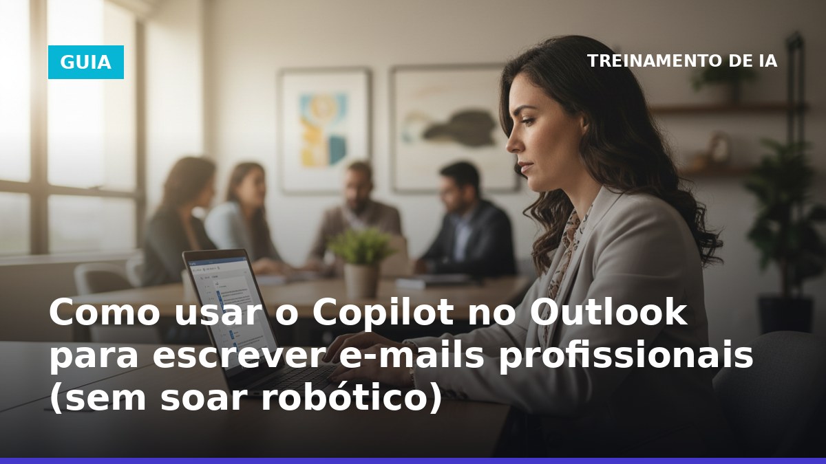 Profissional usando Copilot no Outlook para escrever e-mail profissional no trabalho