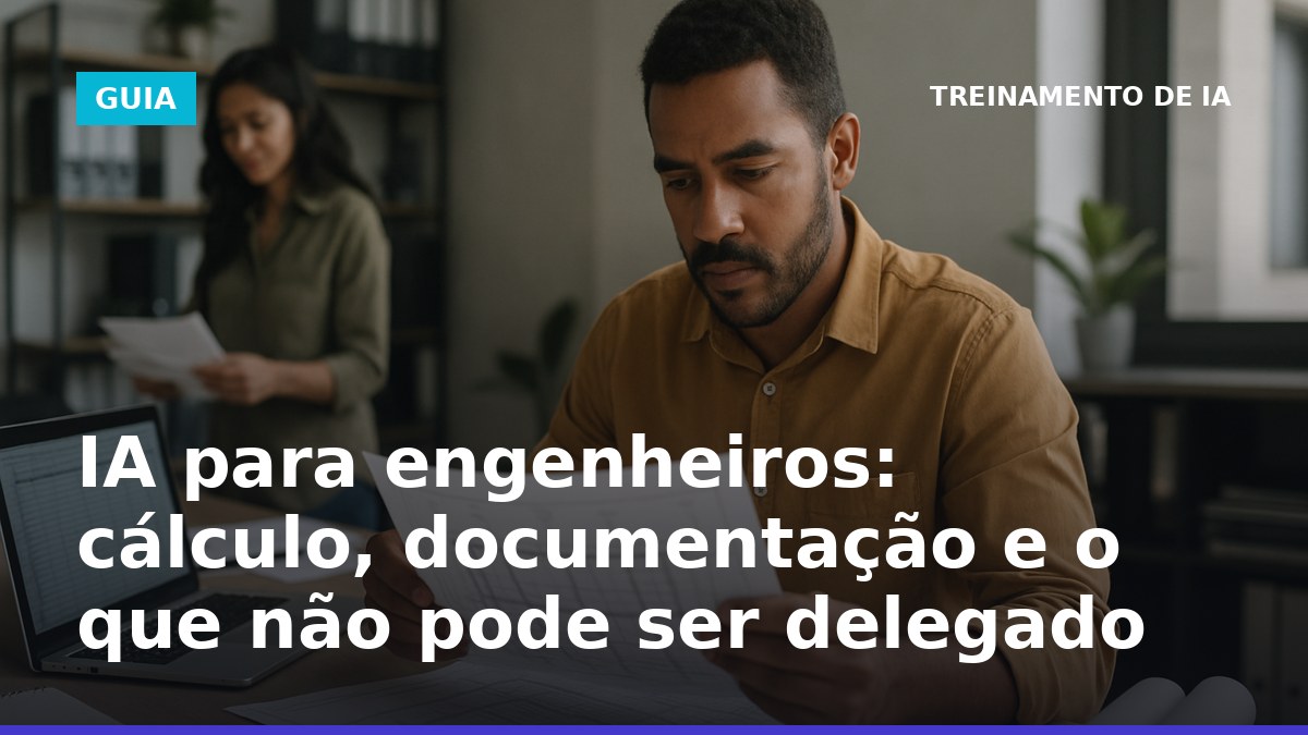 IA para engenheiros: profissional revisando memorial e planilhas no escritório, com foco em documentação e limites do cálculo